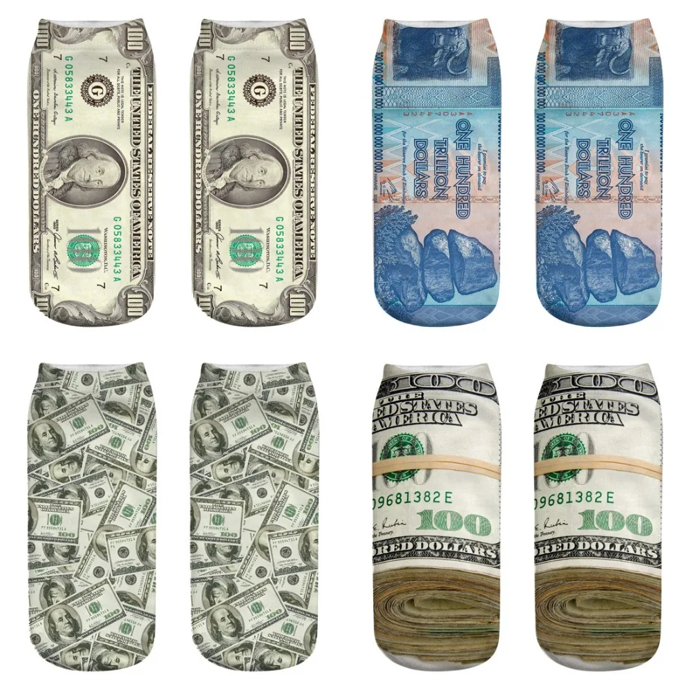 

Novel Unisex Socks Harajuku Men's Ankle Funny Socks Polyester 3D US Dollar Printing Patterned Marvel Casual Style High Quality