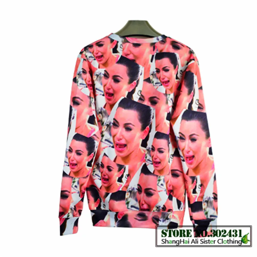 Alissister Новая мода женские 3d толстовки с принтом Ким Кардашьян Плачущий свитер с круглым вырезом для мужчин/женщин Harajuku толстовки Одежда