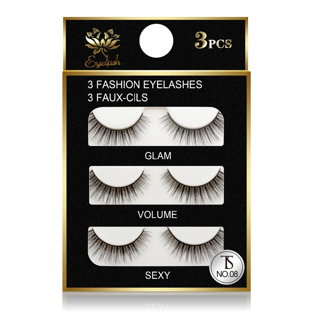 

NEWCOME 3 Pairs Eyelash 3D Silk Synthetic Material Full Strip Lashes,Natural Long False Eyelash Extension,Thick Cross Fake Lash