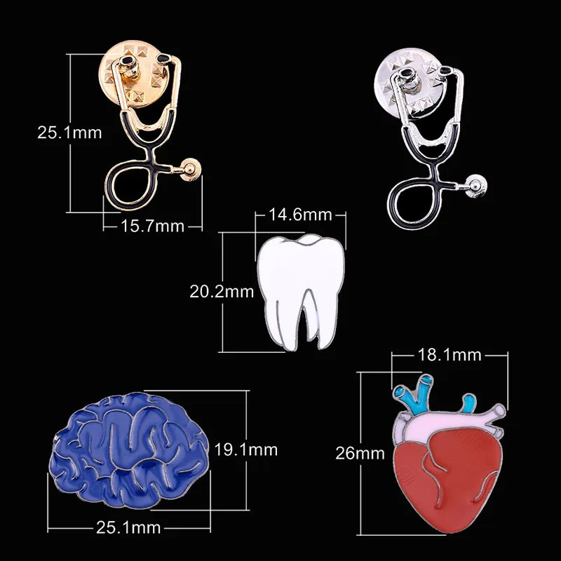 Мультфильм эмаль булавки брошь для пар аксессуары Сердце зуб стетоскоп падение броши, расписанные маслом миниатюрный значок подарок для любителей кофе