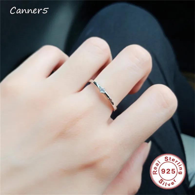 S925 Sterling Silver Simple Elegant Temperament Women Round Zircon Ring Wedding Engagement Statement Ring TH