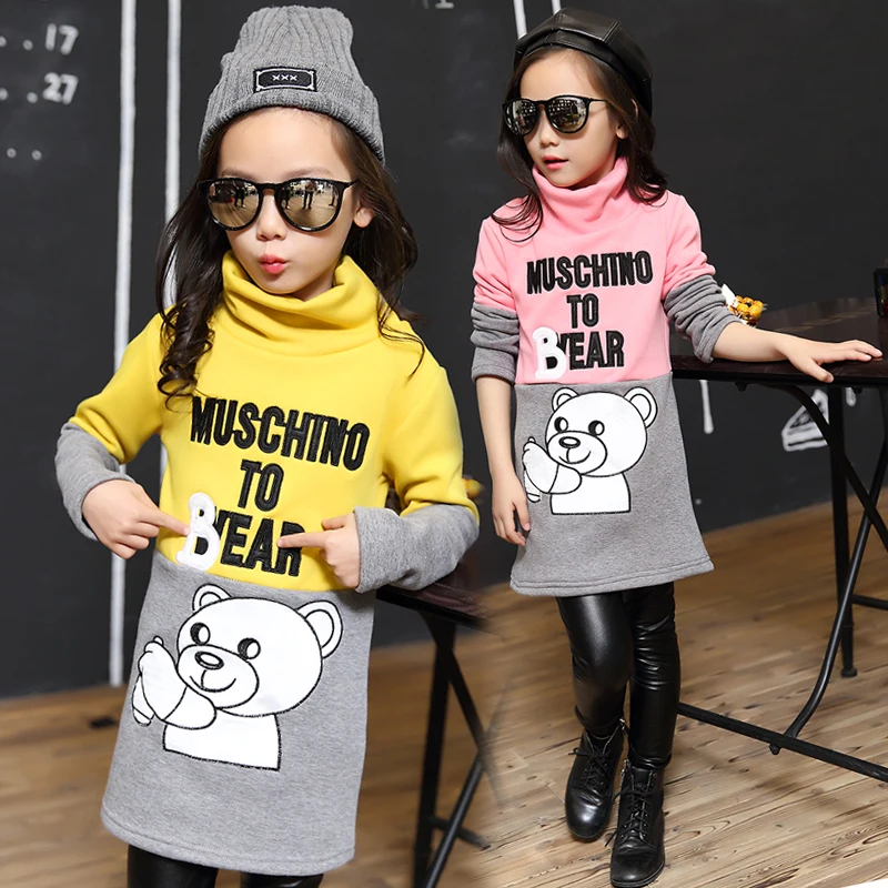 2017 winter children s clothes girls sweaters causal bear thicken fleece long style baby girl pullovers