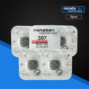 

5pack Renata LONG LASTING 397 SR726SW Watch Battery Silver Oxide Button Cell Batteries