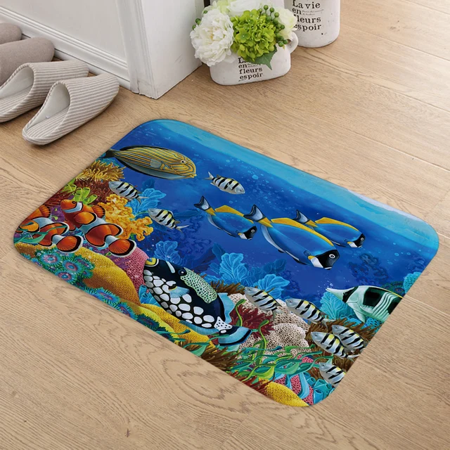 FOKUSENT Blue Ocean Series Killer Whale and Shark Flannel Door Mat