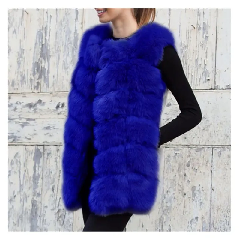

Winter Women Sleeveless Faux Fox Fur Vest Long 2018 New Casual Warm Faux Fur Coat Women Slim Winter Jacket