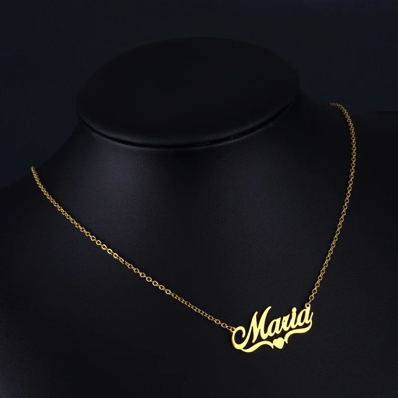 Handmade Custom Name Personalized Name Necklaces for Women Men Stainless Steel Jewelry Gold Filled Heart Statement Choker Bijoux