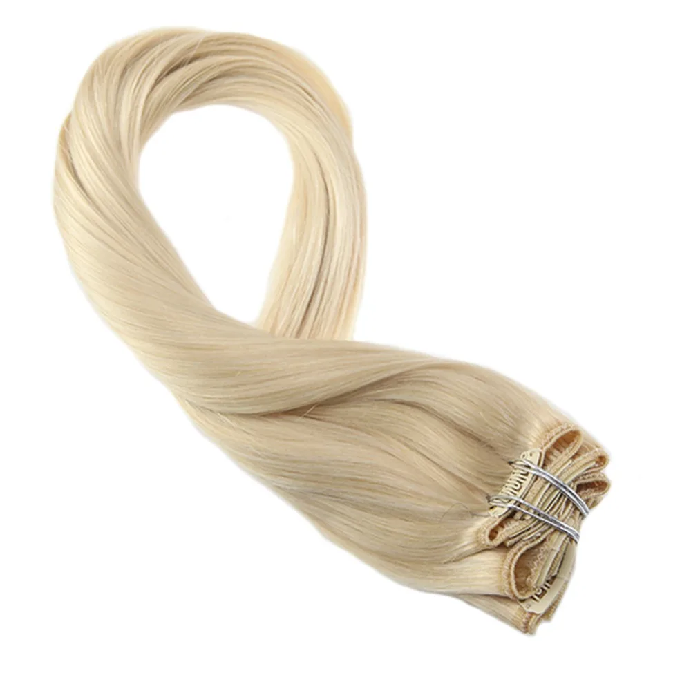 

Moresoo Clip In Real Remy Hair Extensions Bleach Blonde #613 100% Human Hair Extenisons 6Pieces/50G Double Weft Hair Extensions