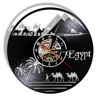 

Sahara Desert View Camel Decorative Clock Egypt Theme Pyramid Vintage Vinyl Record Wall Clock Watch Unique Africa Travel Gift