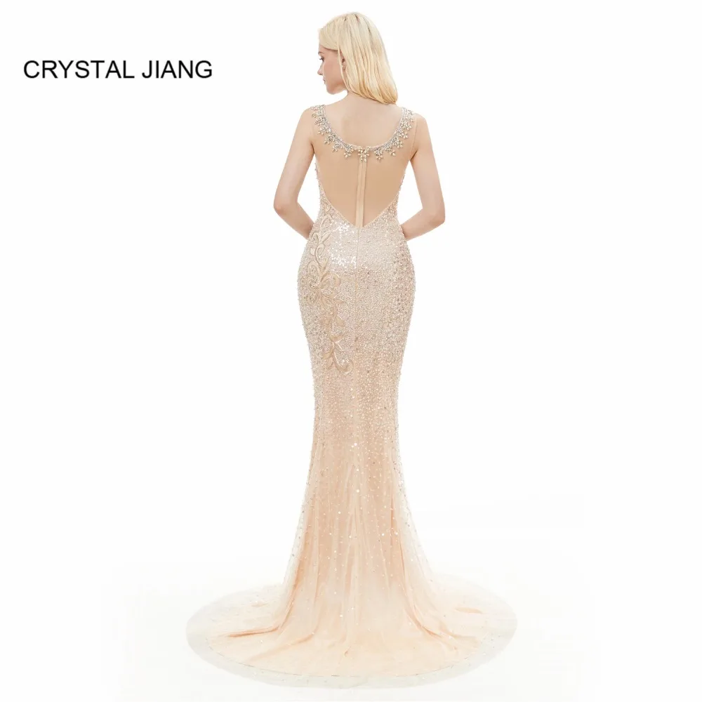Новое поступление Robe de soiree круглый воротник Тяжелая труба из бисера Вечерние платья без рукавов Формальные Вечерние платья длинное платье
