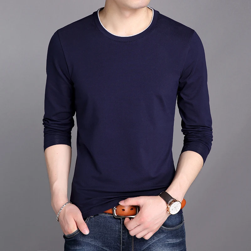 

2019 New Fashion Brand T Shirt For Men O Neck Street WearTops Trending Blank Mercerized Cotton Long Sleeve Tee Mens Clothing