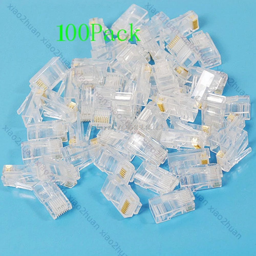25/100PCS Gold plated RJ45 Net Network Modular Plug Cat5 CAT5e Connector 8P8C utp Unshielded Modular Rj45 Plug