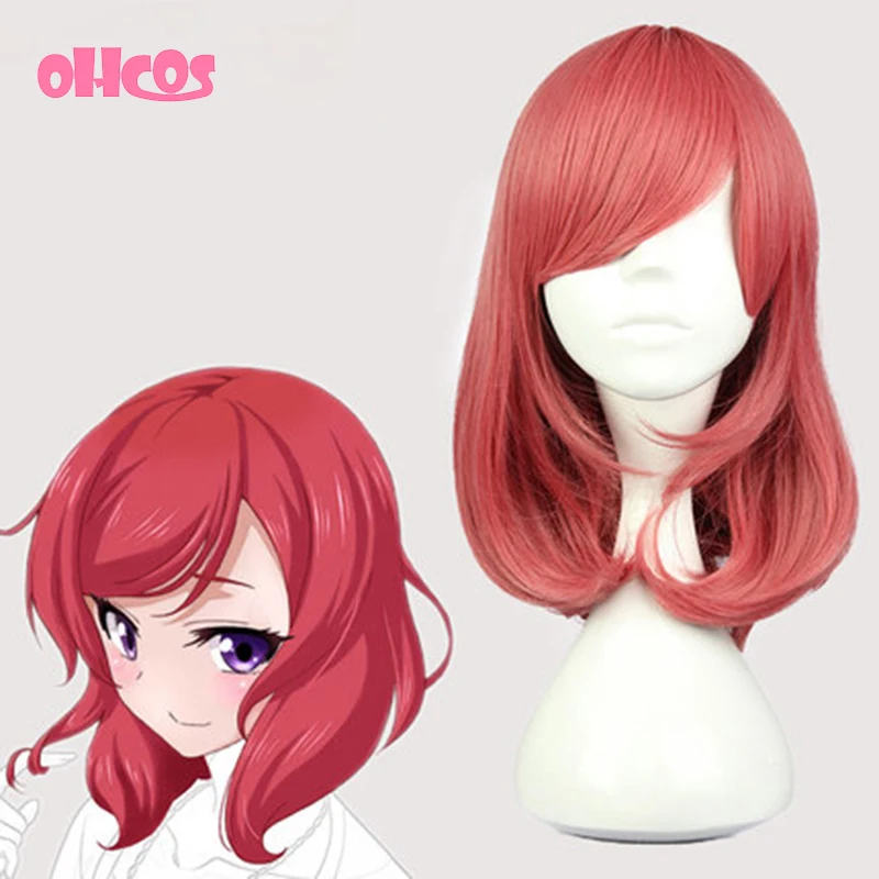 

OHCOS Anime Love Live Nishikino Maki 44CM Medium Long Curly Hair Cosplay Wig