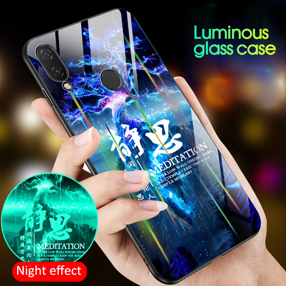 

Hangrui For Xiaomi Redmi Note 7 Pro 6 5 4 4X Plus Back Cover night Luminous Case For Xiaomi Mi 8 6 6X Lite Tempered glass Cover