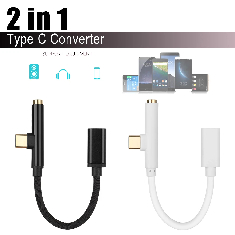 

2 In 1 Type-C To 3.5mm Jack Headphone Aux Converter Usb Type C Adapter Charger Audio Cable for Samsung Xiaomi HTC Huawei SONY