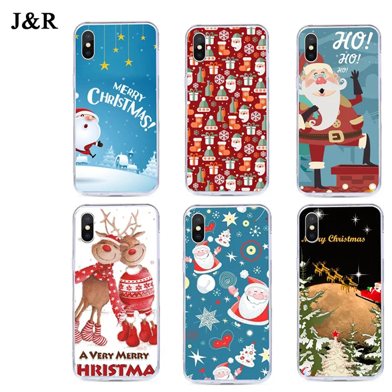 Case For iPhone X XR XS Max Cover Cute Cartoon Christmas cases For iPhone 4 4S 5 5S SE 6 6s 7 8 Plus Cover Santa Claus Elk Soft