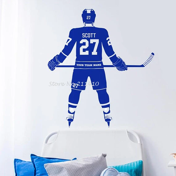 

Personalized Name And Number And Team Number Ice Hockey Wall Sticker Ice Hockey Player Decal Home Decoration Art Murals YY698