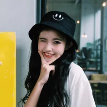 Улыбающееся лицо вышивка шляпы женские корейские плоская крыша рыбак ведро хлопковая рыболовная шляпа мужская летняя походная шапочка для бассейна