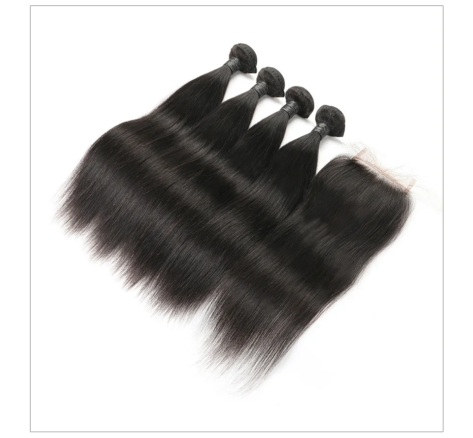 Hair Villa Brazilian Straight Virgin Hair Bundles With Closure Salon 100% Unprocessed Human Hair Weave Four Bundles With Closure (3)
