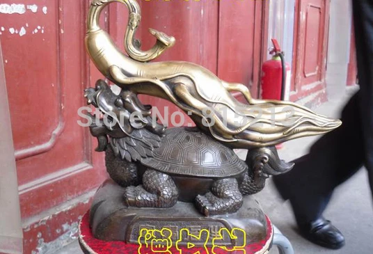 

bi0011756 Tibetan Buddhist bronze turtle with Ginseng statue means rich life 33 cm