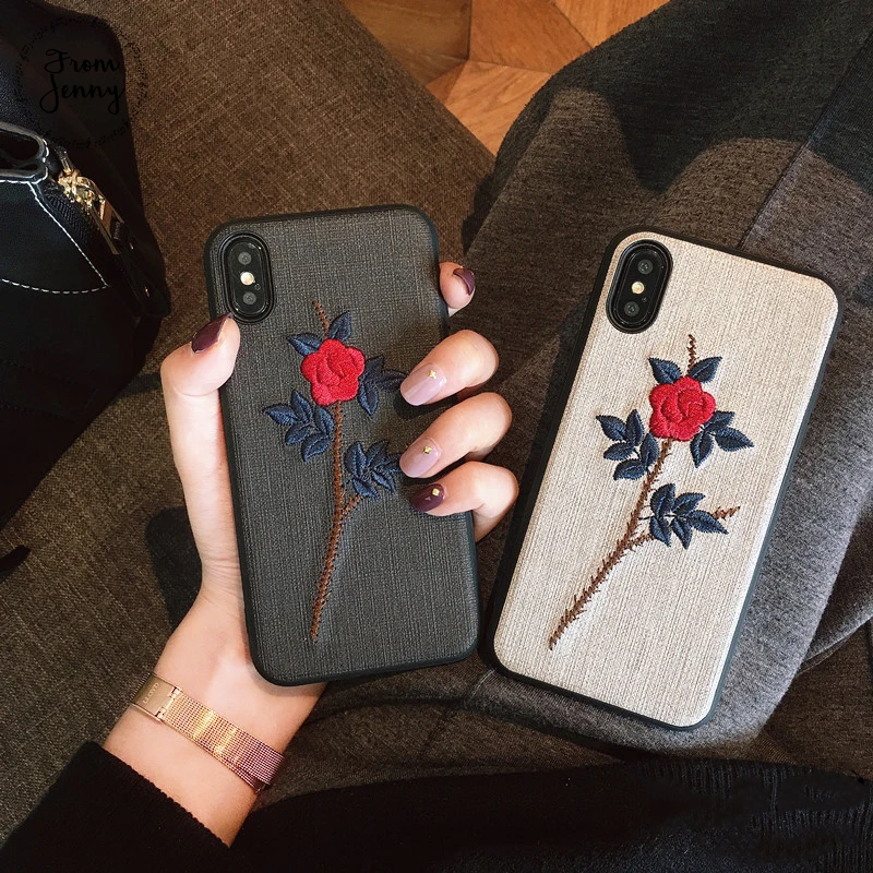 

From Jenny Embroidery Flower Rose Strap Case For iPhone 7 7plus 6splus 6 6s 6plus 8 8plus X