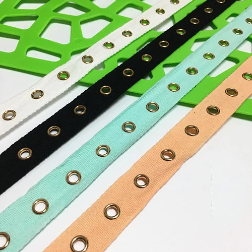 

2yards Width 25mm Garment Eyelets Grommet Tape with round eyelet cotton webbing trim tape for sling belt White/Black