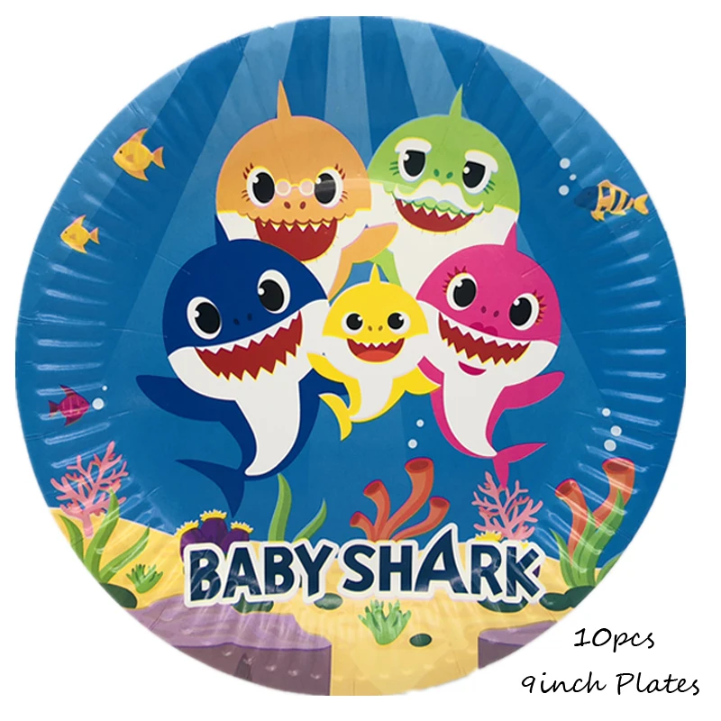 

Magrise 10pcs Baby Shark Disposable Plates Cartoon Shark Paper Plates Shark Baby Shower Boy 1th Birthday Decor Supplies