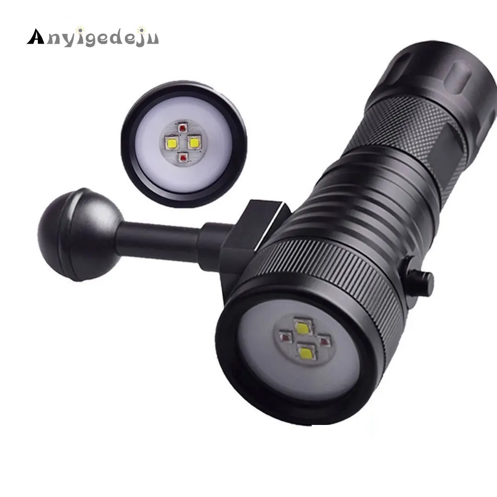 

ANYIGEDEJU DIV08W XPG R5 Red LED Video/Photo Light XML L2 U4 1500lm Scuba Diving Torch Flashlight 200M Underwater 18650 Lamp
