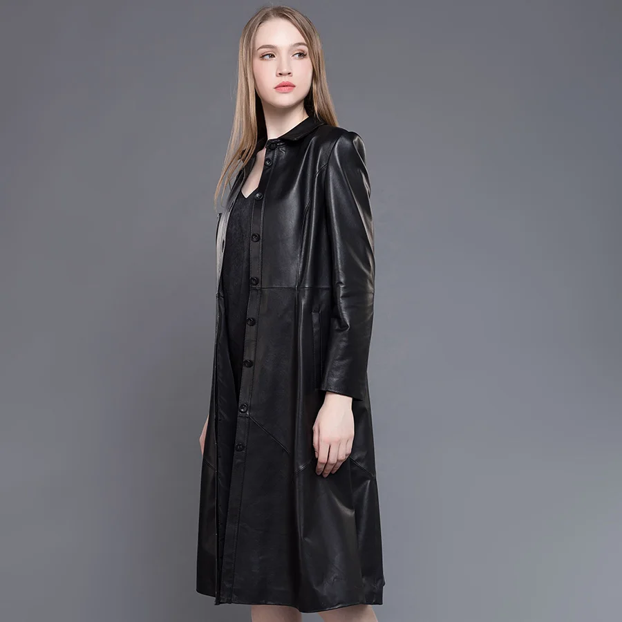 Gours пальто из натуральной кожи для женщин, зимнее модное черное пальто с длинным рукавом, женская кожаная ветровка, куртки из овчины размера плюс