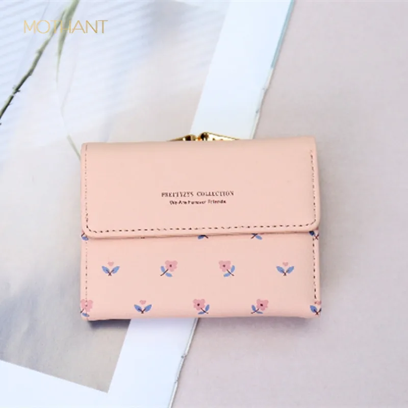 

New short buckle wallet Korean version of the three fold small fresh and simple personality small floral mini ladies wallet
