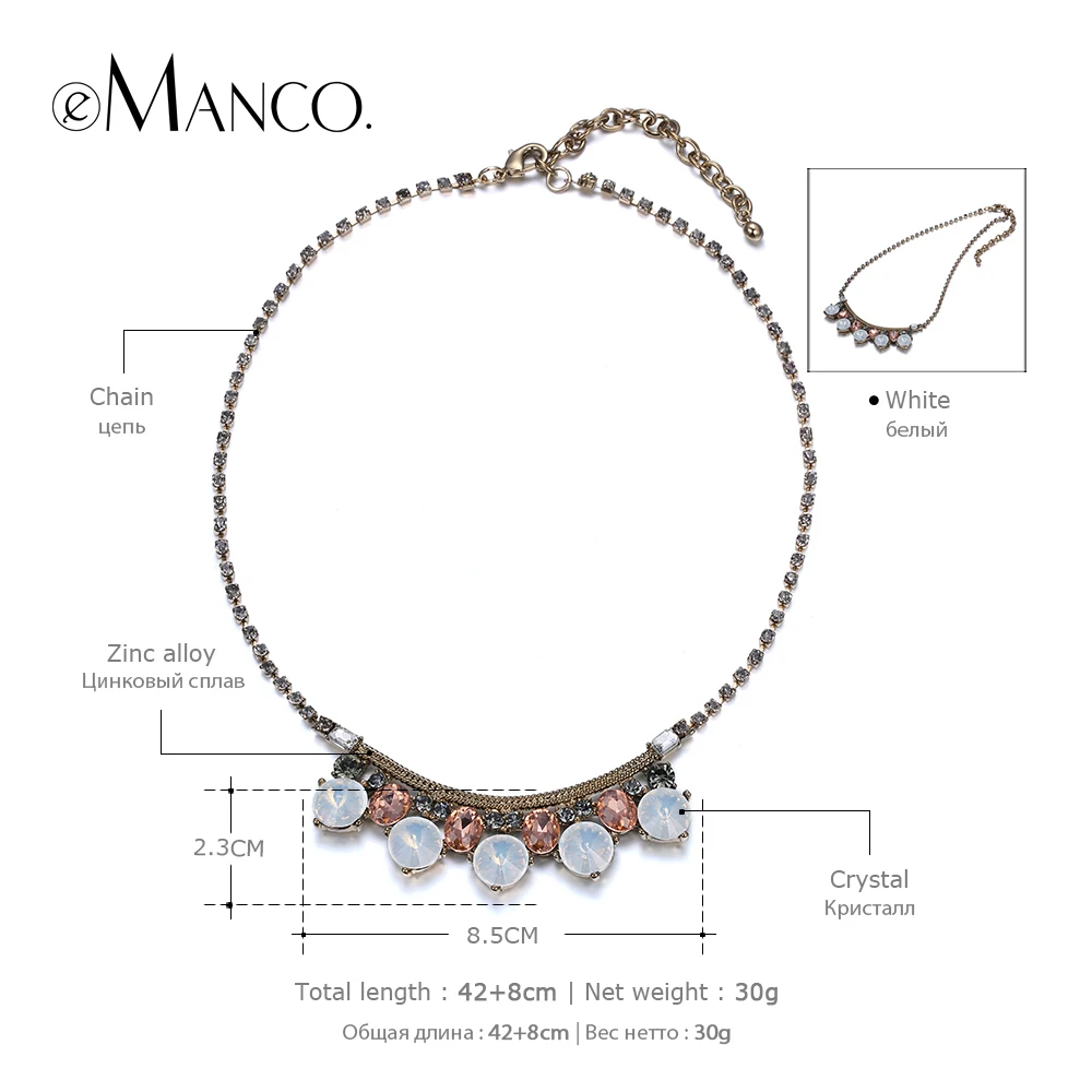 eManco Rhinestone chain necklace collar women new summer arrivals opal crystal pendant choker NL13153