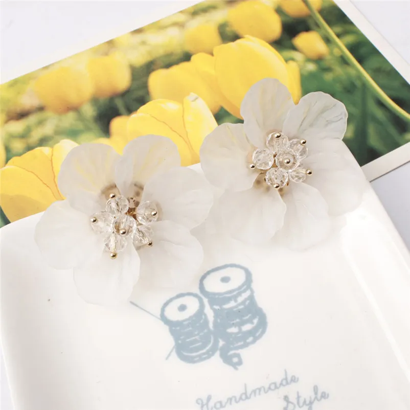 2018 Earrings for women Trendy Lovely white Flower Pearl Pendant Circle Stud Earrings Fashion Design Jewelry Brincos J04#N (11)
