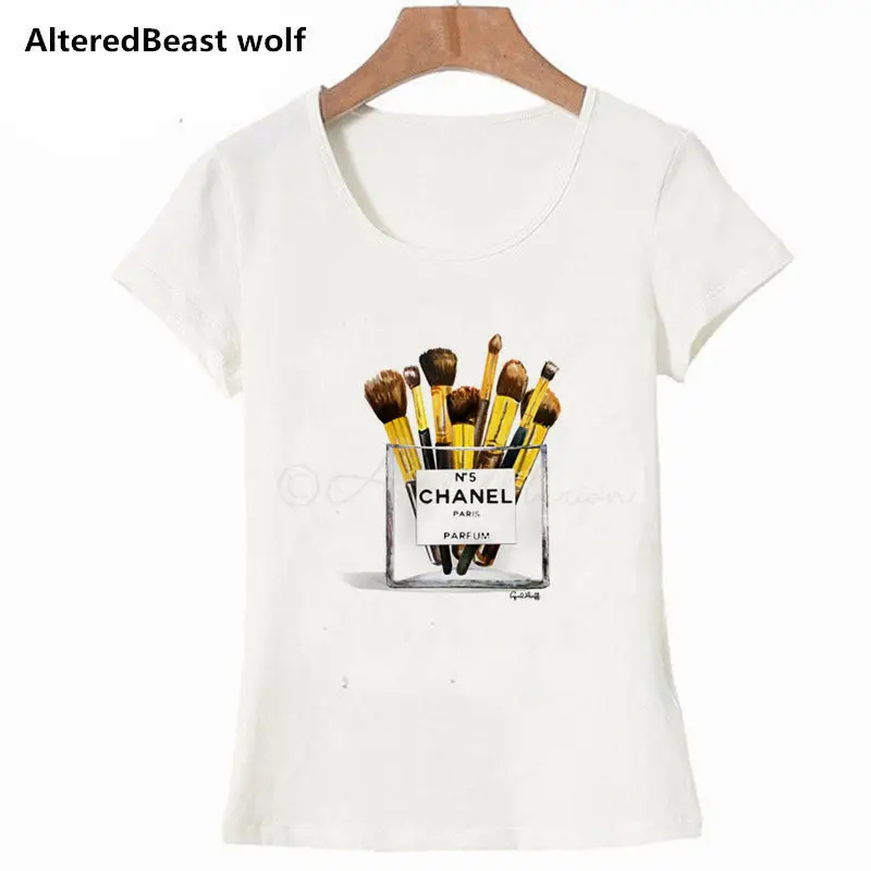 

2019 Summer Tops Tees Women Flower Perfume Print t shirt Harajuku O-neck Short Sleeve tops White Female Vogue T shirt