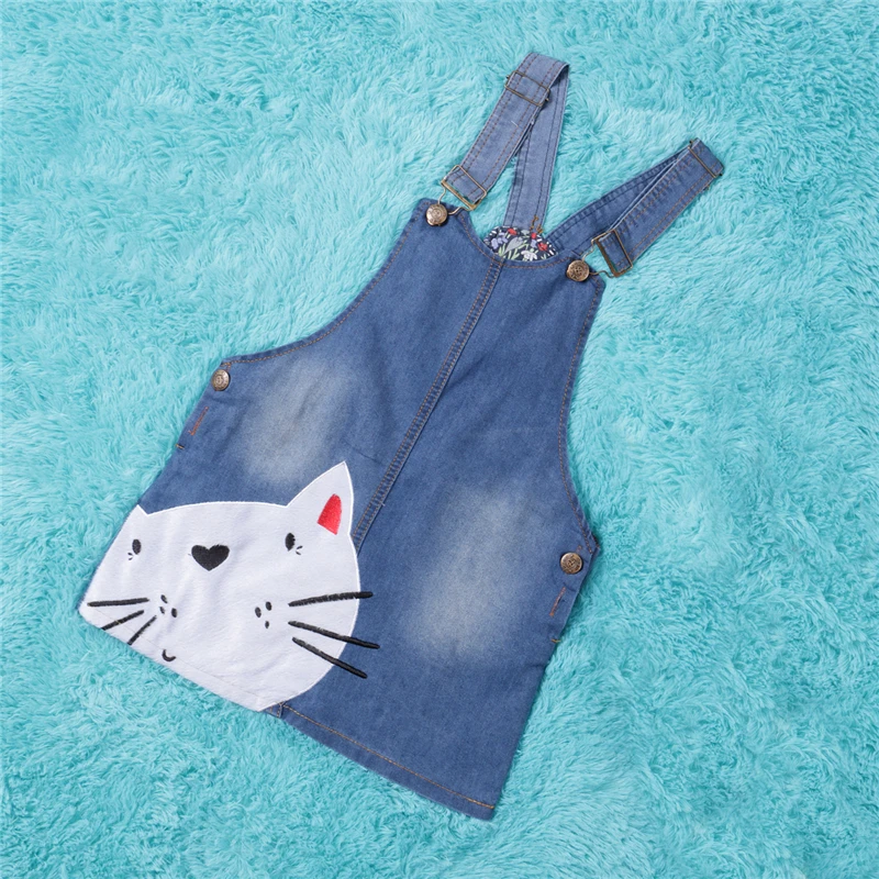 

hot sale 2017 new arrival Baby Girls Kids Cat Denim Overalls Dresses Braces 2-7 Yesrs