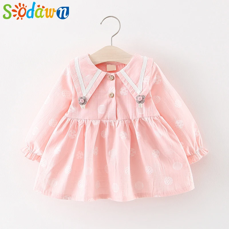 Sodawn для девочек; весеннее платье Новая детская одежда с длинными рукавами из хлопка с принтом симпатичное платье принцессы Одежда для маленьких девочек