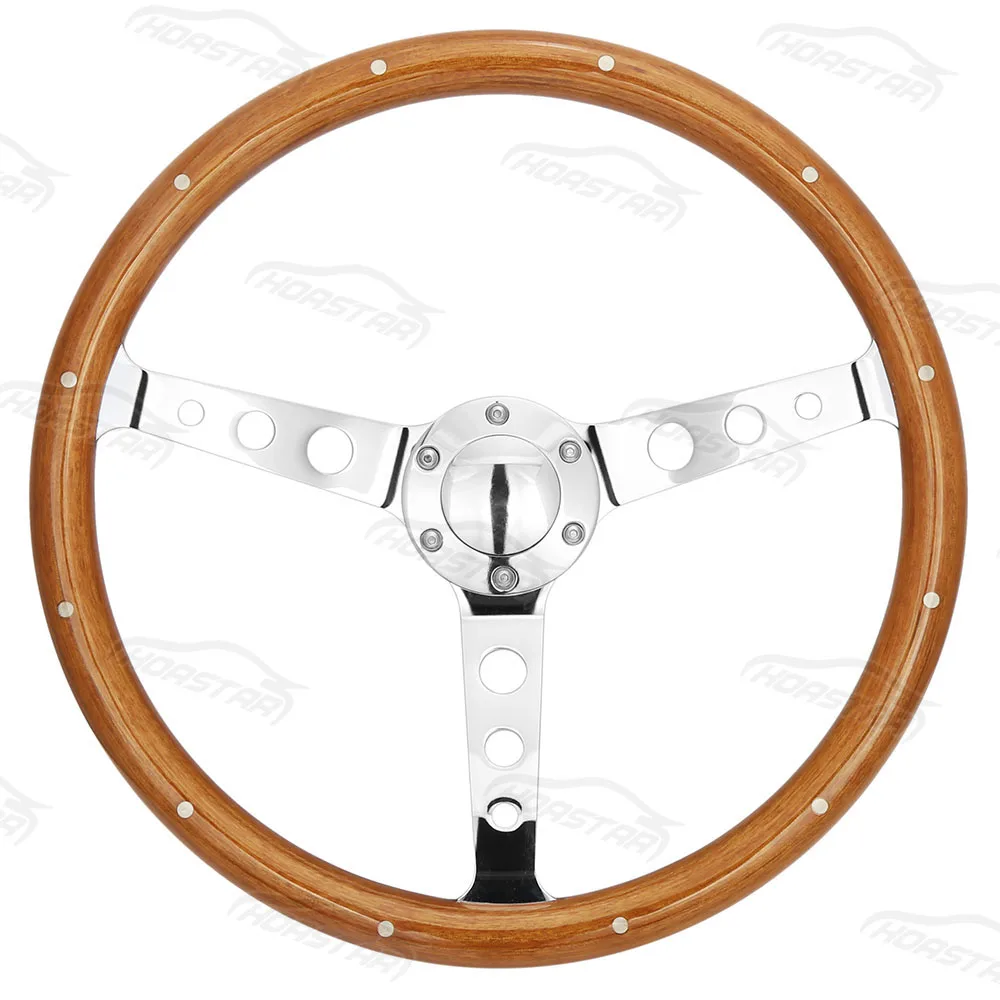 Universal 380mm 15 inch Classic Wood Grain Steering Wheel with Rivet