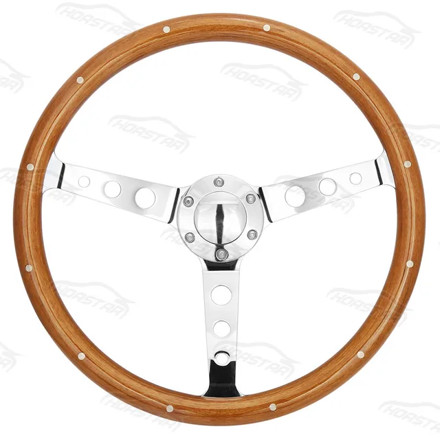 Universal 380mm 15 inch Classic Wood Grain Steering Wheel with Rivet