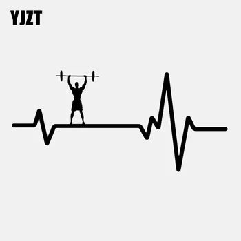

YJZT 16.8CM*7.9CM Workout Weight Plate Bar Press Man Heartbeat Vinyl Car Sticker C22-1214