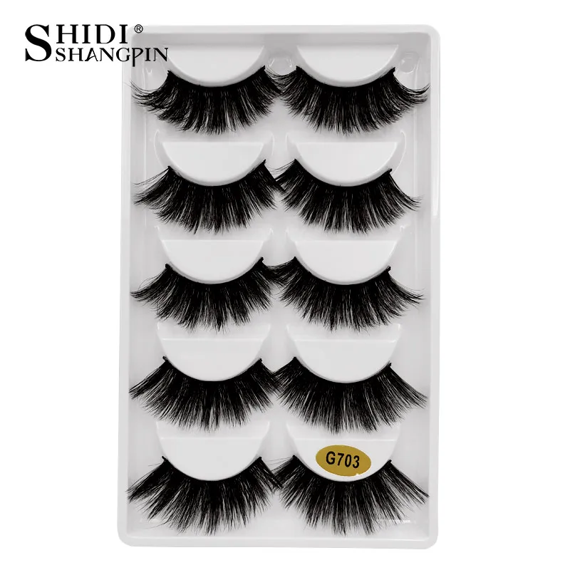 SHIDISHANGPIN 5 Pairs 3D Mink Lashes Natural Mink Eyelashes Volume False Eyelashes Full Strip Makeup Eyelash Extension Cilios