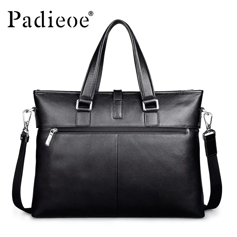 Padieoe Famous Brand 14" Laptop Case New Design Male Briefcase Genuine Leather Men's Documents Portfolio Casual Messenger Bag