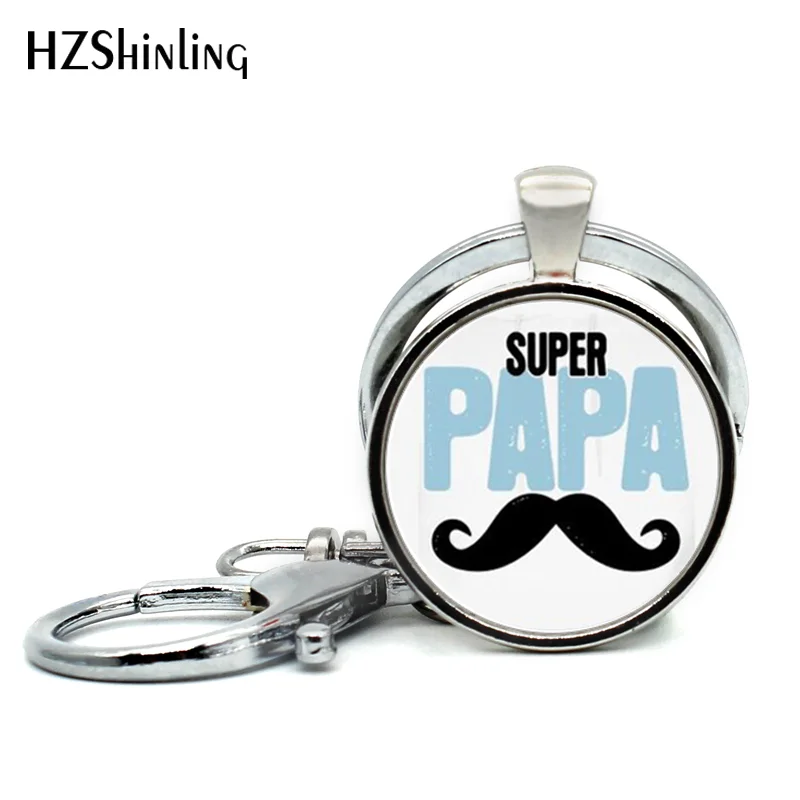 

New Fashion Super PAPA Key Chain Handmade Silver Plated je suis un papa qui dechire Glass Dome Key ring for Father's Day Gift