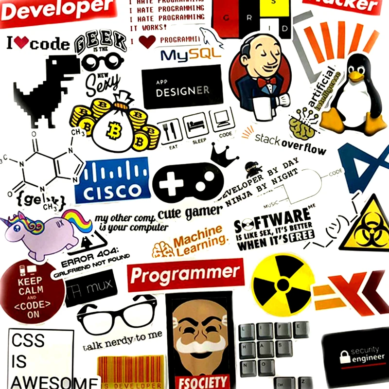 40Pcs/Lot Programming stickers Java JS Php Docker Bitcoin APP Logo Funny Stickers For Laptop Motorcycles Skateboard Car Stickers
