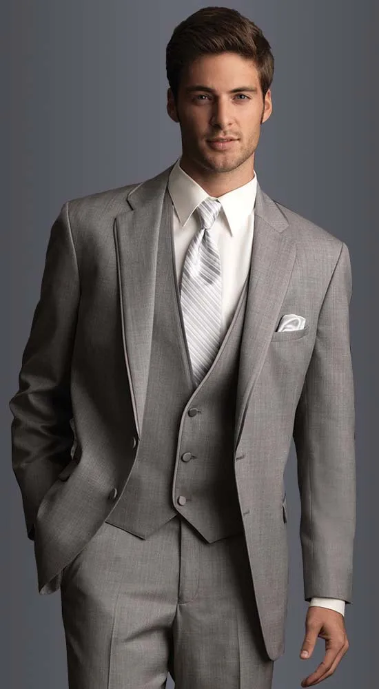 Single Breasted two Buttons Groom Tuxedos gray notch Lapel Suits Slim Fit Dress (jacket+pants