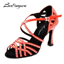 Ladingwu/Женская обувь для латинских танцев; цвет красный, черный; Шелковая атласная танцевальная обувь для сальсы; Танцевальная обувь для выступлений; zapatos de baile latino mujer