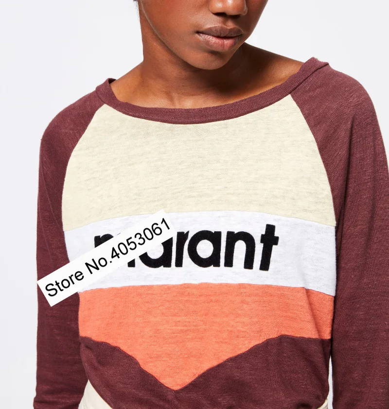 

Linen 100% Contrast Letter Printing Flocking Short Sleeve T-shirt - 2019 Women/Ladies Spring Summer Light Blue/Rust Red TShirt