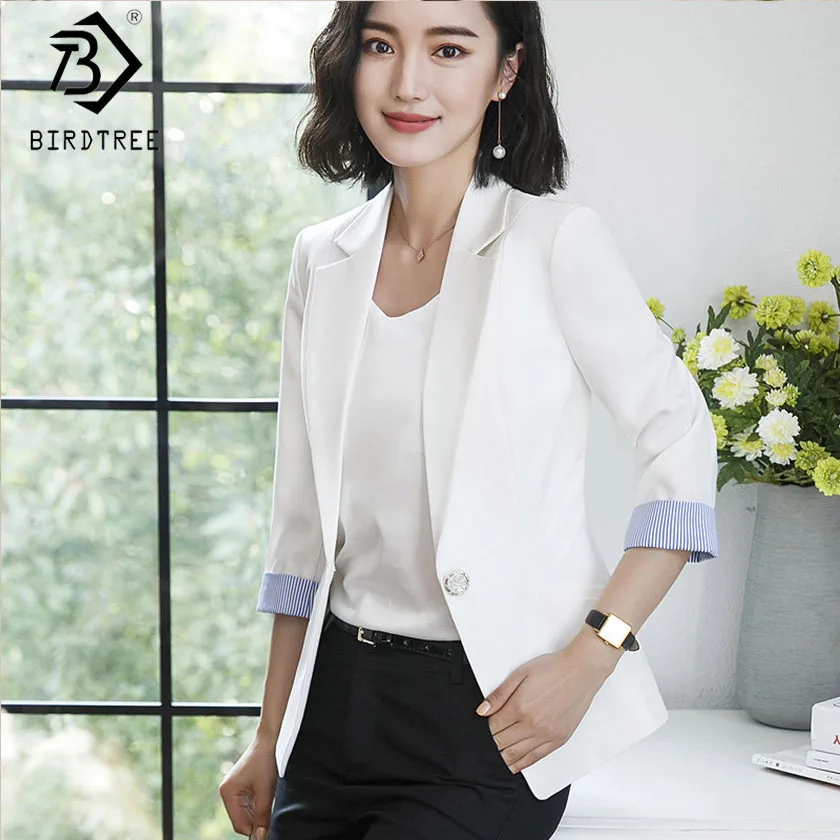 

4 Colors Women Solid Casual Striped Roll Up Sleeve Single Breasted Jacket 2018 New Elegant Office Lady Short Tops Hots C96201K