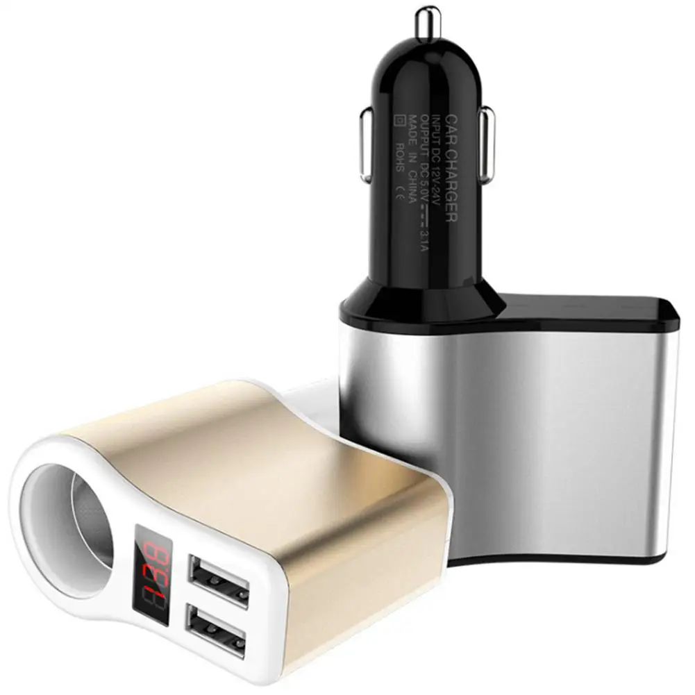 Fast Charging Dual USB Port LED Display Car Charger Cigarette Lighter