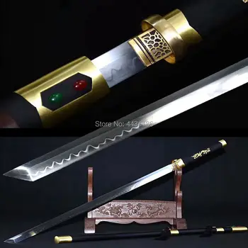 

Hand-forging Chinese Tang Dynasty Style Straight Blade WuShu Dao Sword Katana Sharp T10 Steel Clay Tempered/Full Copper Fittings