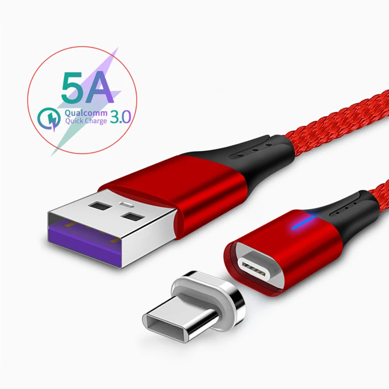 Магнитный кабель Supercharge USB Type C 5A для Huawei P20 Lite P30 Pro быстрой зарядки Samsung Xiaomi|Кабели