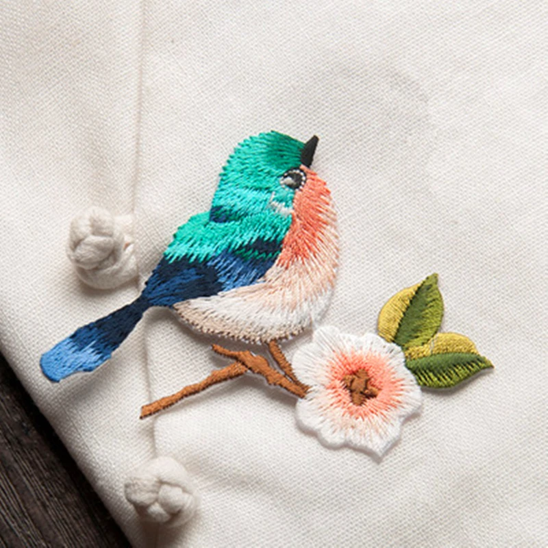 

Free shipping Nice 6.8*8.5cm Flowers Patch Birds Embroidery Iron On Patches For Clothes Jacket Dresses Bags DIY Accessory