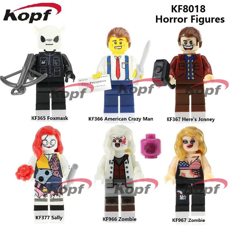 

KF8018 The Horror Theme Movie Figures American Crazy Man Foxmask Sally Zombie Building Blocks Bricks Action Children Gift Toys